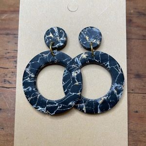 Black Marble Polymer Clay Drop Earrings